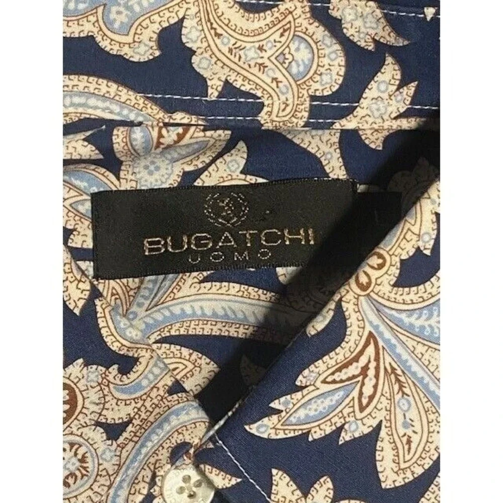 BUGATCHI UOMO Men's LARGE BLUE/White PAISLEY LONG SLEEVE Button Down Shirt - Picture 6 of 9